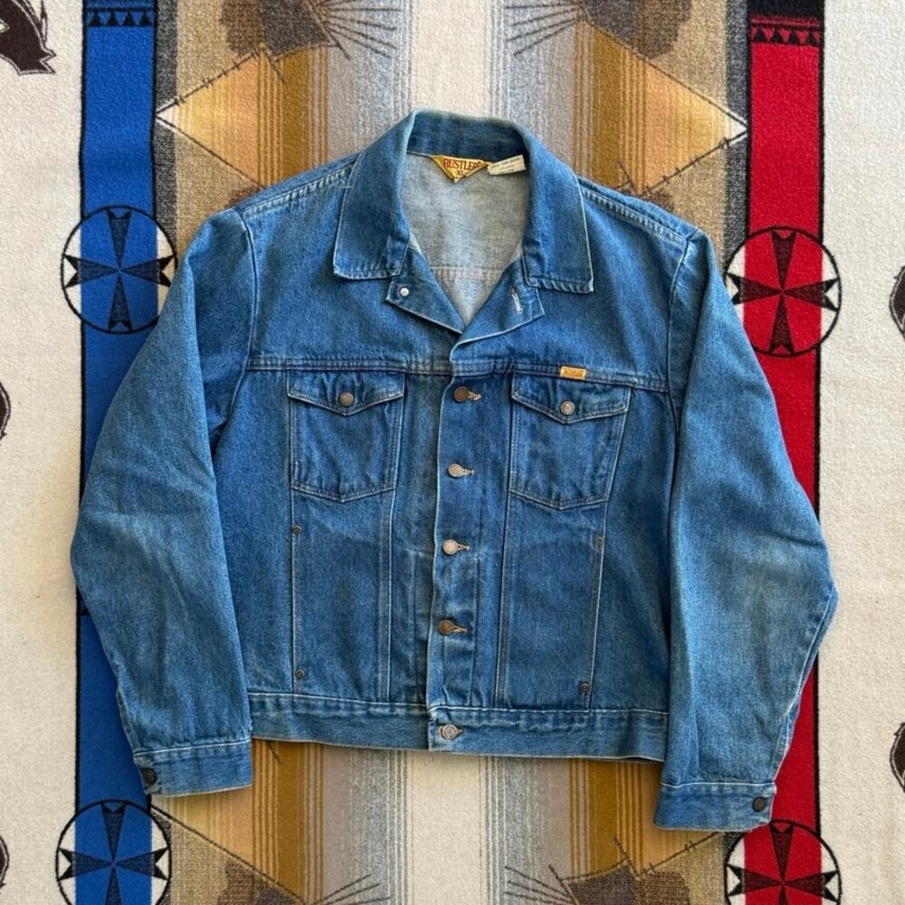VTG 80s Rustler Trucker Jacket Men’s Xl USA 13oz Denim Jean Western 79111PW Blue